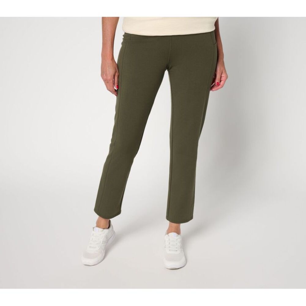Denim & Co. Women's Pants Sz L Tall Active Duo Slim Straight Ankle Green